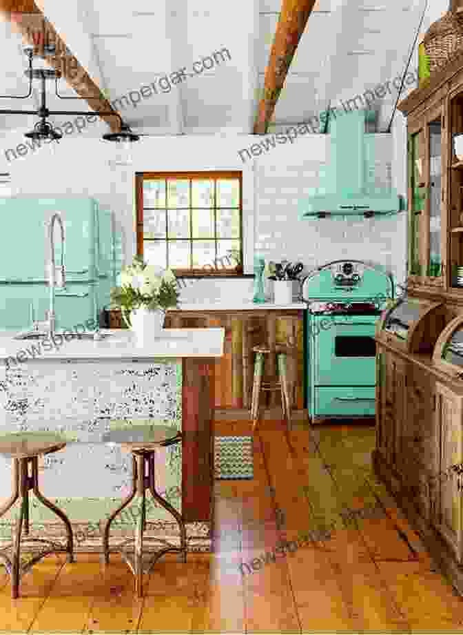 A Stylish Retro Kitchen With Turquoise Cabinets, A Black And White Tiled Floor, And Vintage Appliances. Style Me Vintage: Home: A Practical And Inspirational Guide To Retro Interior Design