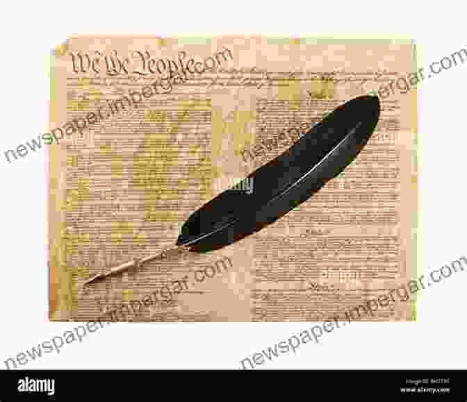 A Weathered Parchment Of The Constitution Of The United States Of America, With A Quill Pen Resting On It. Constitution Of The United States Of America: Clear And Simple